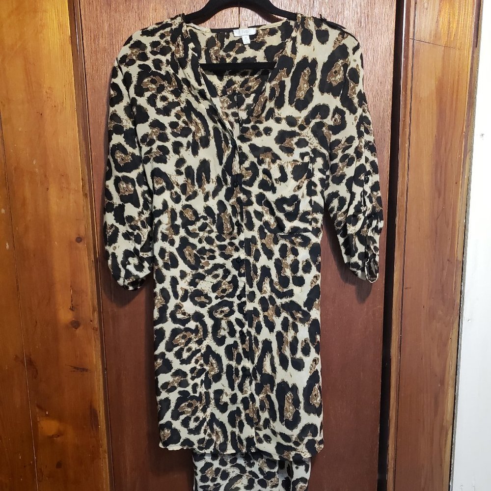 Long flowy leopard print blouse